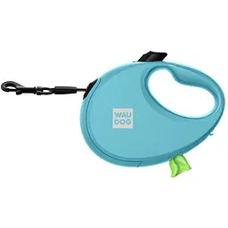 Повідець-рулетка для собак Waudog R-leash з контейнером для пакетів, світловідбивна стрічка, M, до 20 кг, 5 м, блакитний