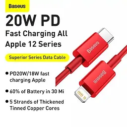 Кабель Baseus Superior Series Fast Charging Data Cable Type-C to iP PD 20W 1m CATLYS-A09 Red - мініатюра 6