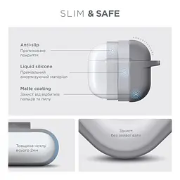 Силіконовий чохол для навушників Apple AirPods 4, Hang Case, сірий, ультратонкий захисний кейс товщиною 2 мм, захист від подряпин, пилу та ударів, компактний, з карабіном для кріплення, ArmorStandart (ARM81284) - мініатюра 3