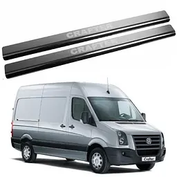 Накладки на пороги для Volkswagen Crafter 2006- Нержавіюча сталь із загином та Логотипом 2 шт (Premium P-VW03)