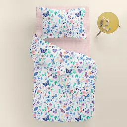 Дитяча постільна білизна в ліжечко FLOWERS CS4, блакитний (FlowersBugMothColor_DropRose_140) - мініатюра 2