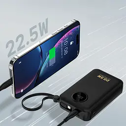 УМБ Dudao 20000mAh K14+ 22,5W PD,QC USB-A,USB-C In/Out,with built-in USB-C/Lightning cables Black - мініатюра 8