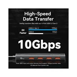 Концентратор Vention USB to 4xUSB 3.2 Gen2 + USB-C 10Gbps 0.15m black (CHOBB) - мініатюра 3