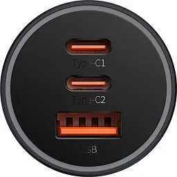 Автомобільний зарядний пристрій Baseus Golden Contactor Pro Triple Fast Charger Car Charger 65W U+C+C Dark Gray [CGJP010013] [77944] - мініатюра 5
