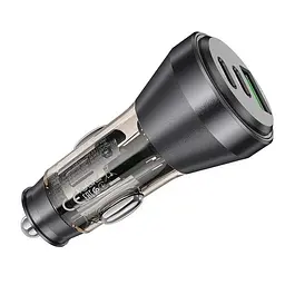 Зарядний пристрій авто Hoco NZ12D Lucky car charger 3 порти 2*Type-C + 1*USB 60 W чорно прозорий - мініатюра 4