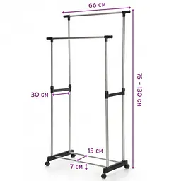Стійка для одягу та взуття XPRO Double Pole телескопічна подвійна вішалка для одягу пересувна на колесах (lp-90891_373) - мініатюра 2
