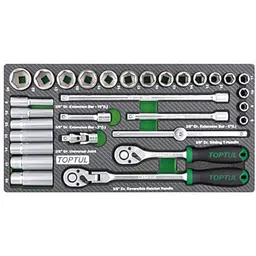 Тріскачки і головки у ложементі 3/8" 30 од. Toptul GEA3005