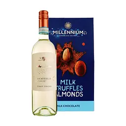 Набір: Вино I Castelli Pinot Grigio біле сухе 12% 0.75 л + Цукерки Millennium мигдаль у молочному трюфелі 100 г