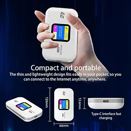 JICICUXI Портативний Wi-Fi для подорожей, маршрутизатор 4G MiFi зі слотом для SIM-карток, швидкість 150 Мбіт/с, акумулятор 2100 мА - мініатюра 5