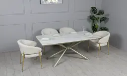 Стіл Рим обідній розкладний білий глянець 1800/2600x900x750 ноги шампань - мініатюра 12
