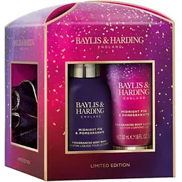 Подарунковий набір Baylis & Harding Midnight Fig & Pomegranate: Гель для душу, 100 мл + Лосьйон для тіла, 50 мл + Мочалка