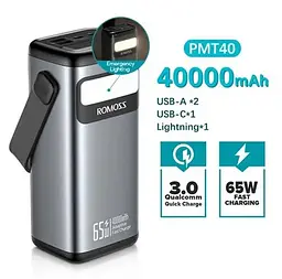 Зовнішній акумулятор - портативне зарядне Romoss PMT40 65W 40000mAh - мініатюра 3