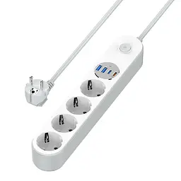 Фільтр живлення ColorWay CW-CHE44PDW 4 розетки, 4USB (Type-C PD20W + 3USB QC3.0) (45W), 2 м, Білий