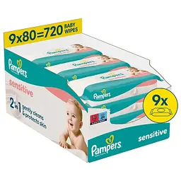 Дитячі вологі серветки Pampers Sensitive, 720 шт (8006530134750)
