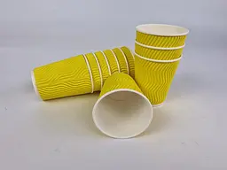 Склянки паперові гофровані, 250 мл, гофра жовта, 20 штук, для гарячих і холодних напоїв - мініатюра 2