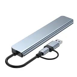 USB концентратор 8 в 1/USB хаб з 4 USB-портами, Type-C порт, TF/SD-картридер, аудіо вихід