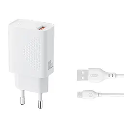 Сітчастий зарядний пристрій XO L159 (EU) QC18W 1USB-A Quick Charger Micro Kit (NB103) Білий