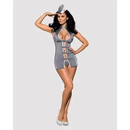Еротичний костюм стюардеси Obsessive Stewardess 3 pcs costume grey L/XL - мініатюра 3