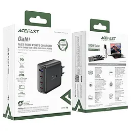 Мережевий зарядний пристрій ACEFAST A94 PD100W GaN (3 x USB-C+USB-A) charger чорний - мініатюра 2