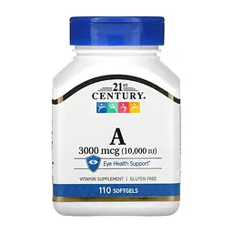 Харчова добавка Вітамін А 10000 МО 3000 мкг 21st Century Vitamin A 100 шт.