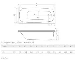 Ванна акрилова Radaway Tesalia 170x75 WA1-06-170x075U - мініатюра 2