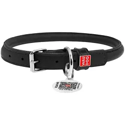 Нашийник для собак Waudog Glamour, круглий, шкіряний, з QR паспортом, XL, 45-53х1,3 см, чорний