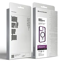 Чехол Apple iPhone 14, Unit MagSafe, фиолетовый, прозрачный, магсейф, противоударный, магнитный, панель-накладка с поддержкой MagSafe, с поддержкой беспроводной зарядки, TPU+PC, защита всего корпуса, ударопрочный, ArmorStandart (ARM74854) - мініатюра 6