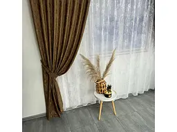 Мармурові жакардові штори коричневого кольору 2шт. 150х270 з білим жакардовим тюлем 400х270, на тасьмі ALBO pbe0052584 - мініатюра 5
