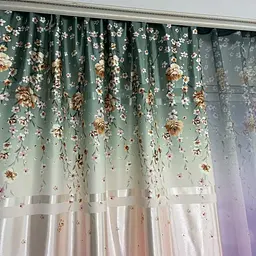 Атласні штори з квітами бірюзового кольору 150х270 з тюлистом батистовим 400х270 на тасьме ALBO pbe0052731 - мініатюра 9