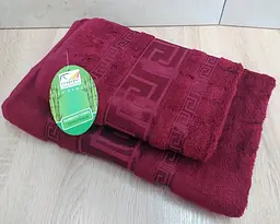 Набір турецьких бамбукових махрових рушників Cestepe 50х90+70х140 Bamboo Grek Bordo - мініатюра 3