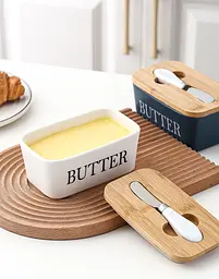 Маслянка керамічна біла з бамбуковою кришкою та ножем Butter 600 мл