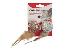 Іграшка для котів м'ячики з квітковим малюнком і пір'ям Camon