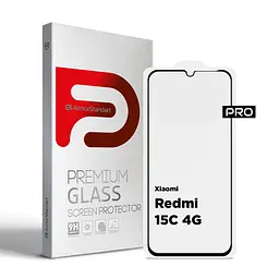 Захисне скло на Xiaomi Redmi 15C 4G з олеофобним покриттям, Pro, повне проклеювання, антистатичний і пиловідштовхуючий шар, 9H, самоклеючеся, 2.5D, на весь екран, антистатичний клей, ArmorStandart (ARM85416)