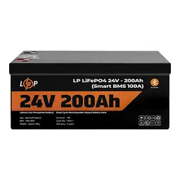 Акумулятор LP LiFePO4 24V (25,6V) - 200 Ah (5120Wh) (Smart BMS 100А) з BT пластик для ДБЖ