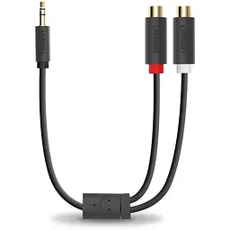Аудіо кабель Ugreen AV109 3.5 мм Male to 2RCA Female Cable 25 см сірий (10547) RCA штекер тюльпан