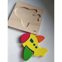 Дерев'яний міні-пазл Viga Toys Літак 4 елементи (50173) - мініатюра 2
