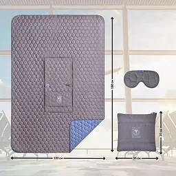 Плед-подушка IDEIA дорожная для самолета, кемпинга, походов 120x180 (35x35) см + маска для сна серый/джинс. - миниатюра 4