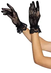 Короткі рукавички Leg Avenue Floral lace wristlength gloves Black - мініатюра 3