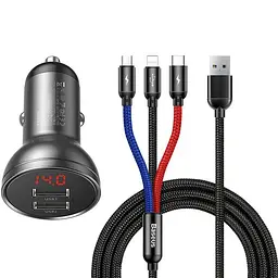 Автомобільний зарядний пристрій Baseus Digital Display 2USB 4.8A 24W 3-in-1 TZCCBX-0G Black - мініатюра 2