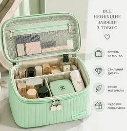 Косметичка-органайзер з ручкою дорожній бокс для косметики парфумерії та засобів догляду м’ятна - мініатюра 2