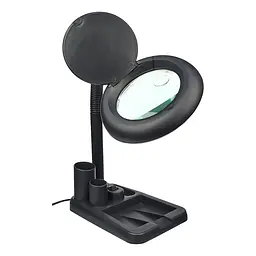 Лупа подвійна на гнучкій нозі з підставкою 808 з LED-підсвічуванням 220V (велика лупа d=90 мм, 3x; мала лупа d=20мм, 5x) - мініатюра 2
