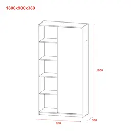 Розпашна Шафа Doros Студент Графіт/Білий 90х38х180 (44900273) - мініатюра 9
