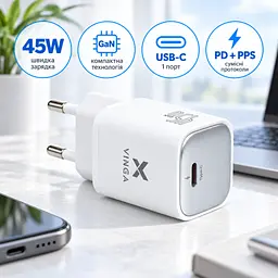 Зарядний пристрій Vinga USB-C PD PPS 45W (VCR45CB) - мініатюра 4