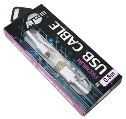 Кабель USB 2.0 AM - microUSB (5P), 0.8 м, білий, Atcom Premium (16123)