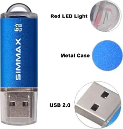 SIMMAX Флеш-накопичувач 64GB 3 Pack 64GB USB 2.0 Flash Drive Ftmb Drive Pen Drive (64GB Рожевий Синій Зелений) - мініатюра 6
