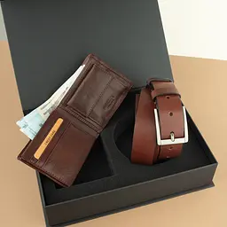 Подарунковий чоловічий набір Handycover 2511 (портмоне та ремінь) коричневий в коробці - мініатюра 2