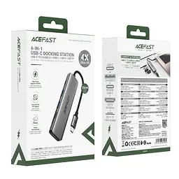 USB-хаб ACEFAST J18 USB-C 6-in-1 HUB docking station металево-сірий - мініатюра 2