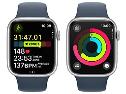 Смарт-годинник Apple Watch Series 9 GPS 41mm Silver Alu. Case w. Storm Blue S. Band - M/L (MR913) - мініатюра 8