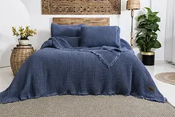 Вафельне покривало Norah Indigo 240x260см +2 наволочки 50x70см Saheser pbe0052237 - мініатюра 1
