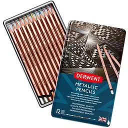 Набір кольорових олівців Metallic 12 кол. металева коробка Derwent (5028252598590) - мініатюра 2